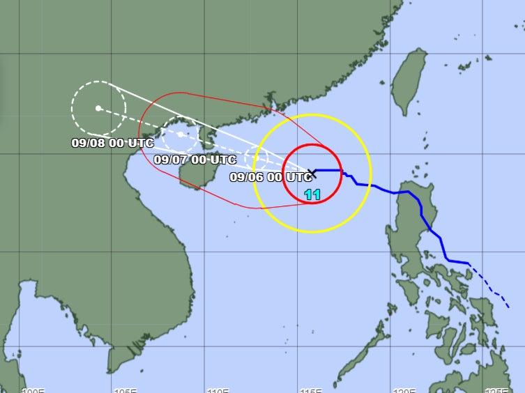 Map shows path of Super Typhoon Yagi as it heads towards the Chinese island province of Hainan