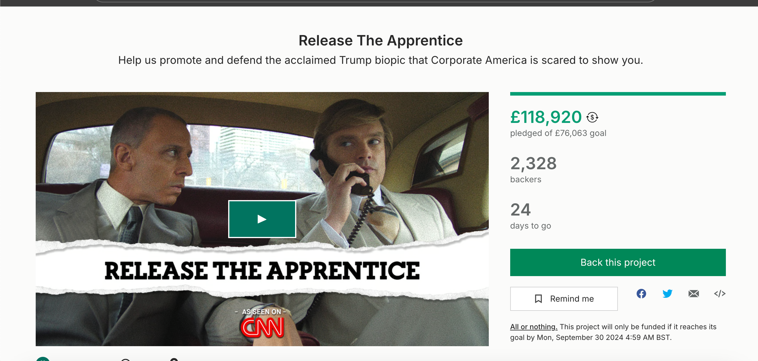 Kickstarter para 'The Apprentice' excedeu sua meta após 24 horas