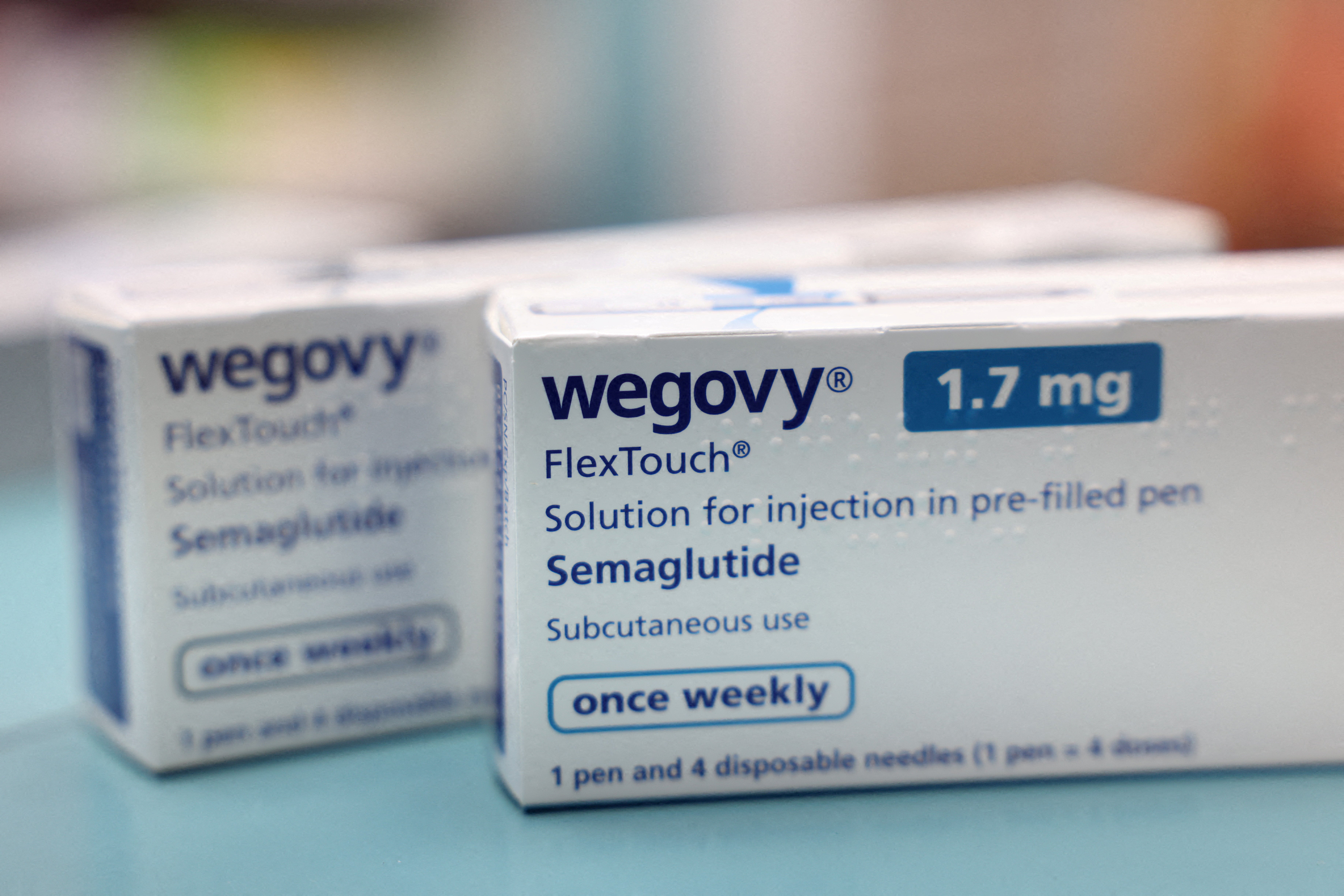 Boxes of Wegovy made by Novo Nordisk are seen at a pharmacy in London,