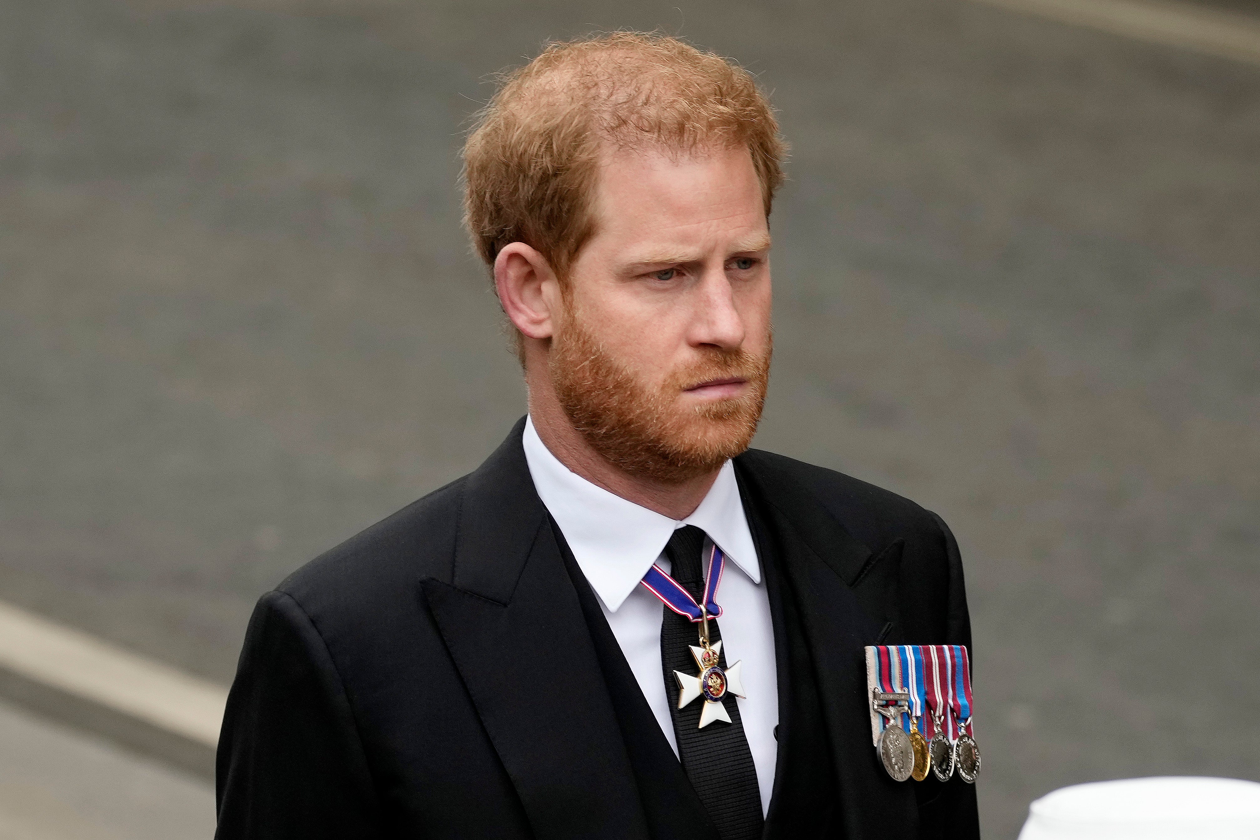 Prince Harry arriving at Westminster Abbey ahead of Queen Elizabeth’s funeral in September 2022