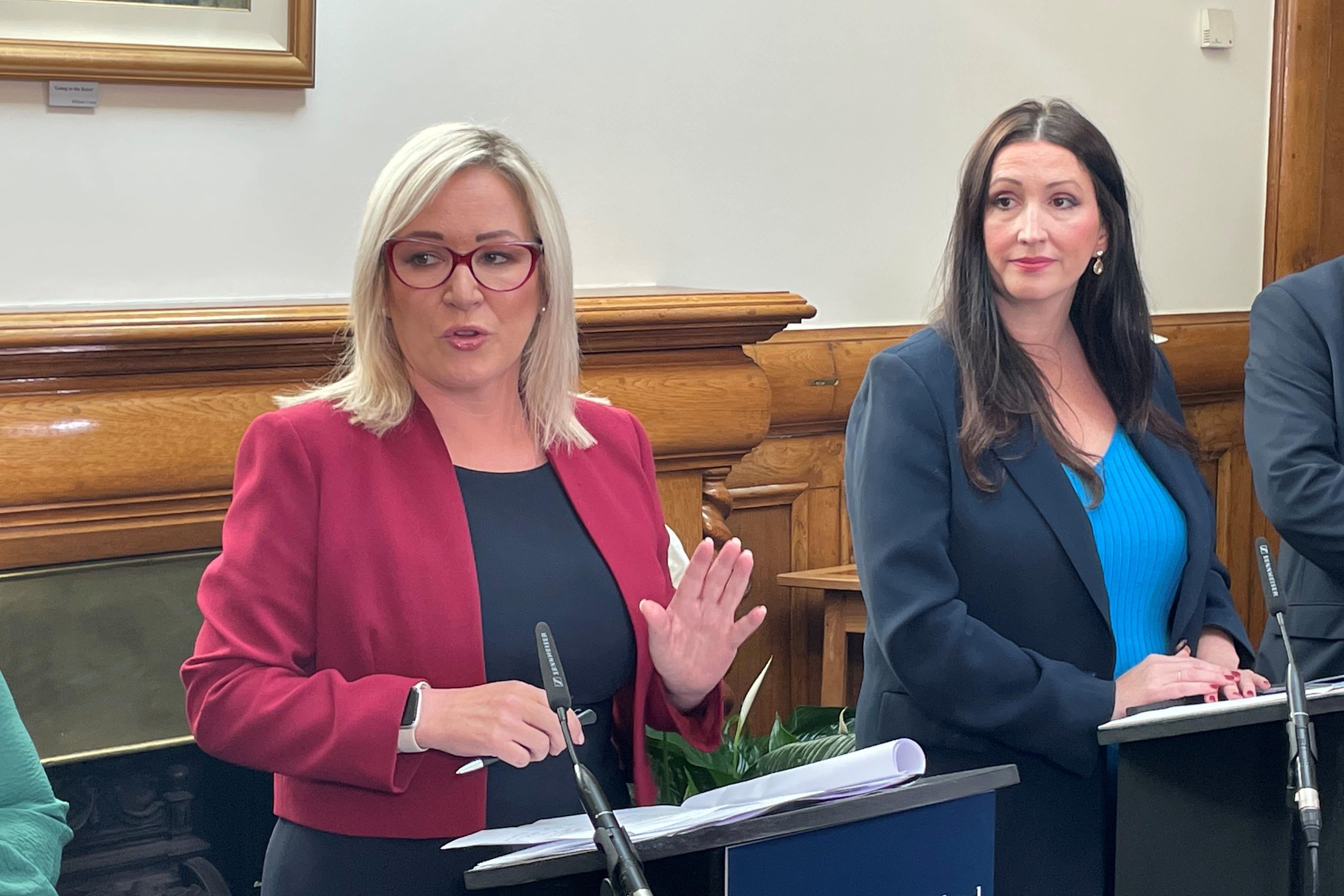 First Minister Michelle O’Neill and deputy First Minister Emma Little-Pengelly spoke to reporters at a press conference following the agreement (David Young/PA)