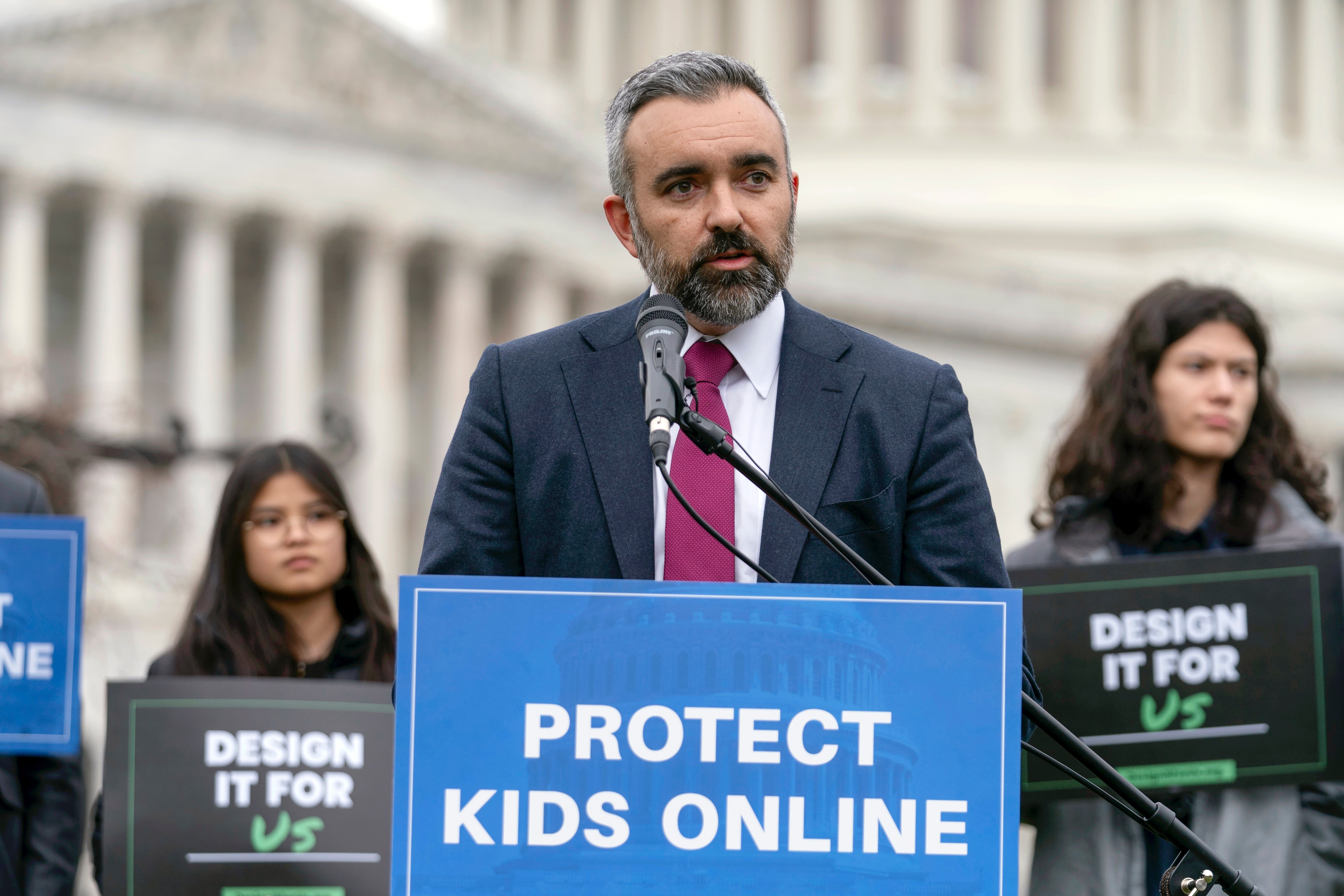 New Mexico Attorney General Raúl Torrez speaks during a rally to protect kids online on Capitol Hill in Washington