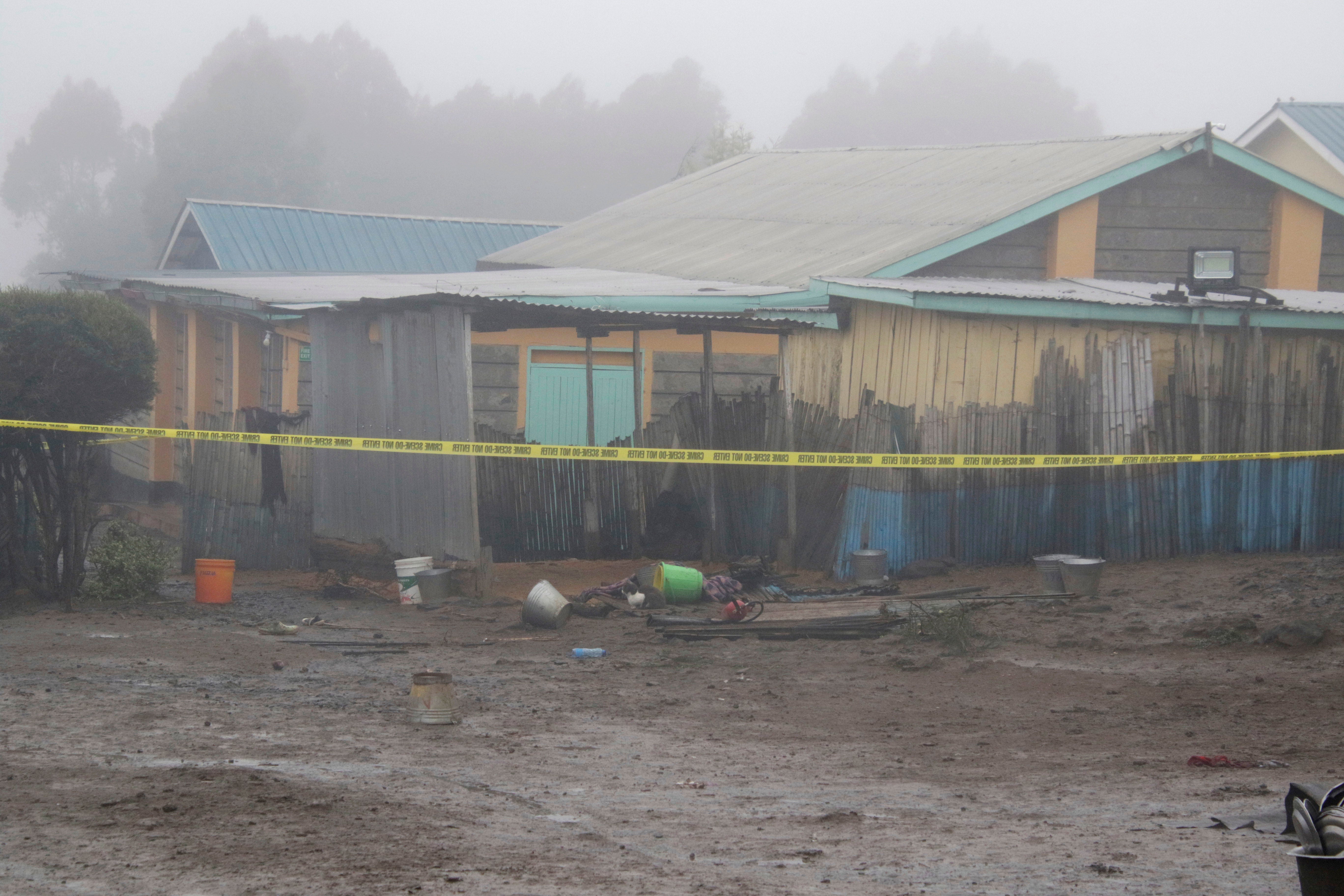 Part of a dormitory is seen following a fire at the Hillside Endarasha Primary in Nyeri, Kenya