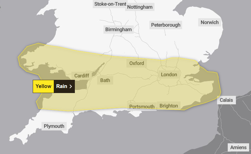 Areas under a yellow weather warning as of Friday 08:30