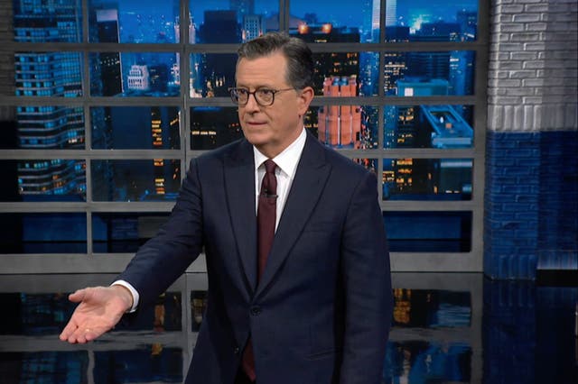 <p>Stephen Colbert mocked JD Vance mercilessly for a resurfaced clip showing his grabbing a woman’s fist bump </p>