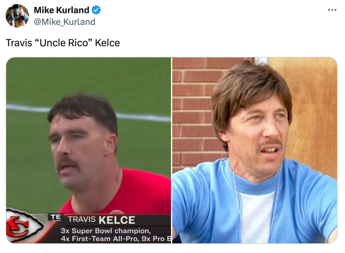 Travis Kelce (l) and Uncle Rico (r)