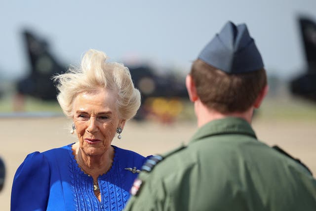 Queen Camilla, Honorary Air Commodore, during her visit to RAF Leeming in Northallerton (Phil Noble/PA)