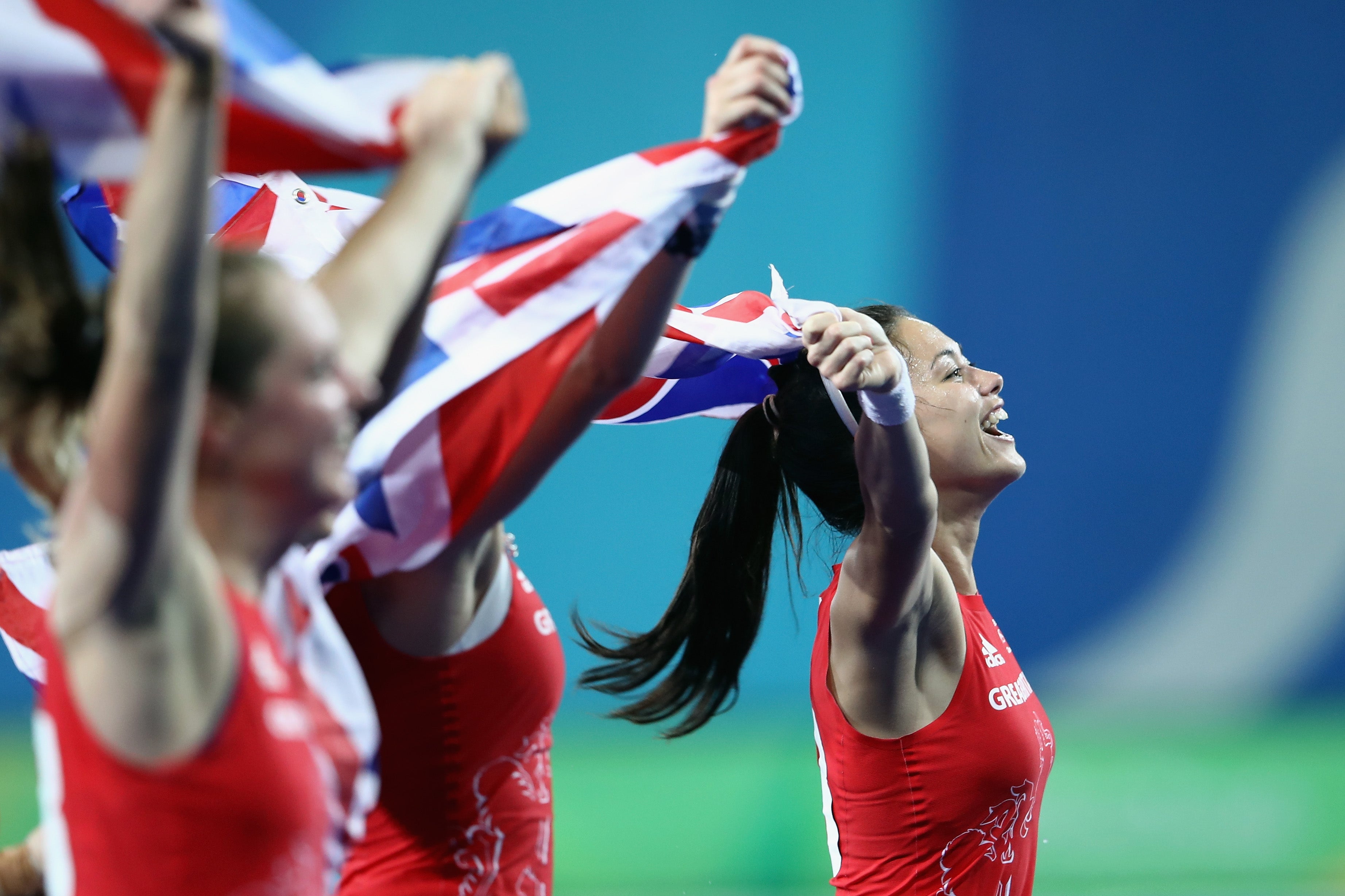 Sam Quek after winning the women’s gold medal hockey match against the Netherlands at the Rio 2016 Olympic Games