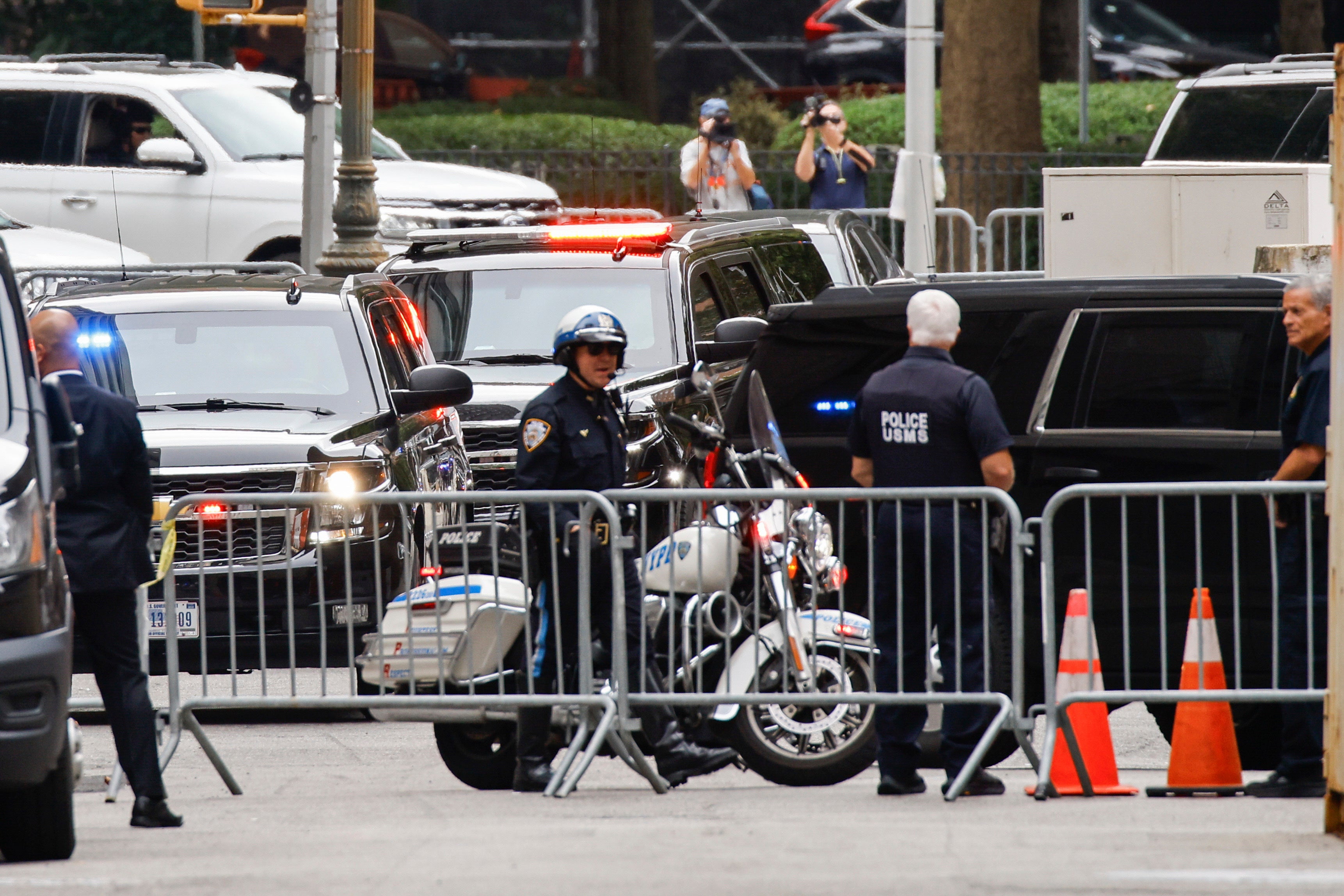 Former President Donald Trump's motorcade arrives at the New York Federal Court on Friday