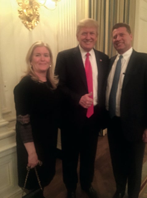 Fred and his wife, Lisa, pose with Uncle Donald at a 2017 dinner; the son of the 45th president’s late older brother, Fred grew up observing Donald before the businessman became the branded cultural behemoth, reality star and politician that he is today