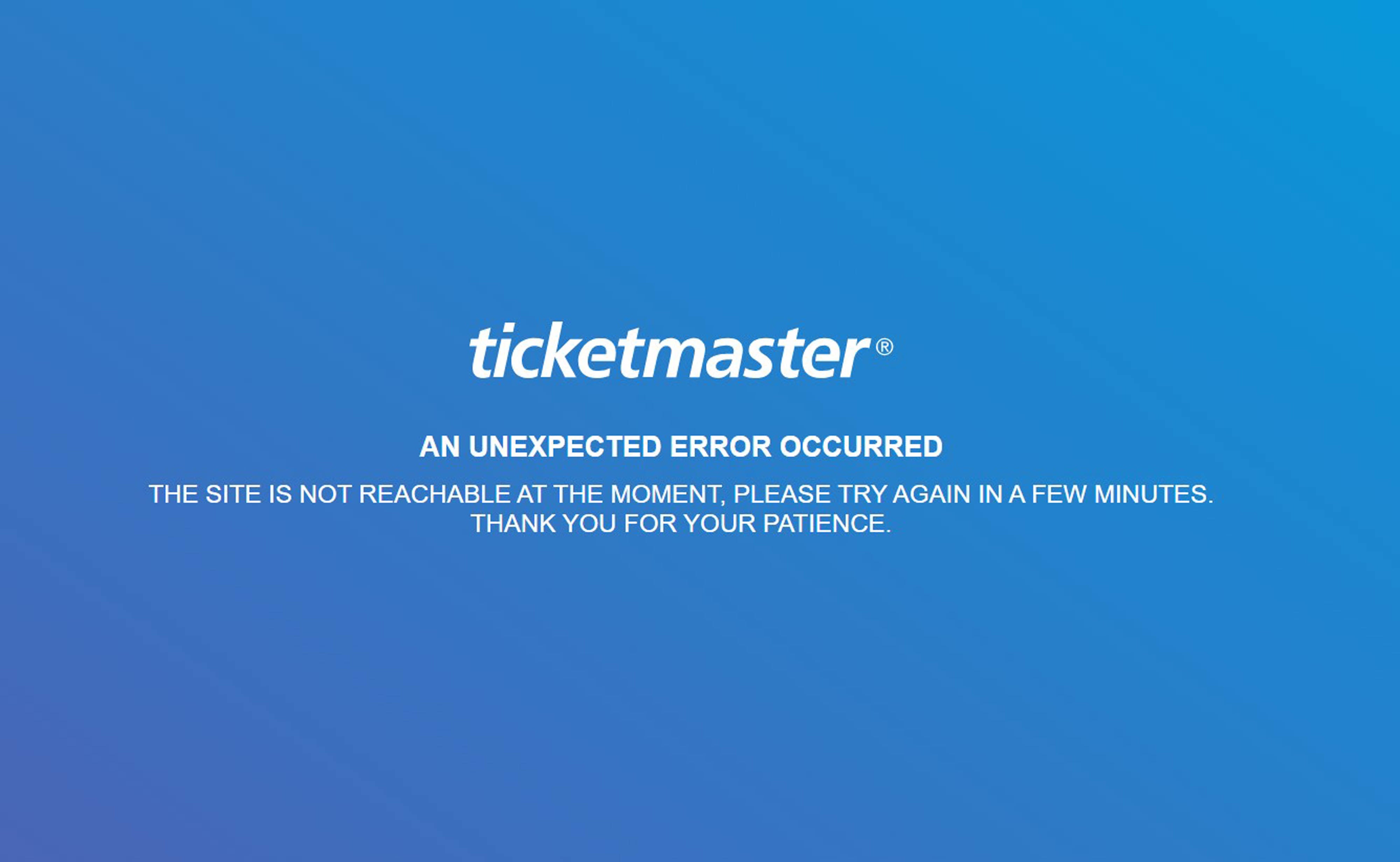 Uma captura de tela do site da Ticketmaster mostrando uma mensagem de erro (PA)