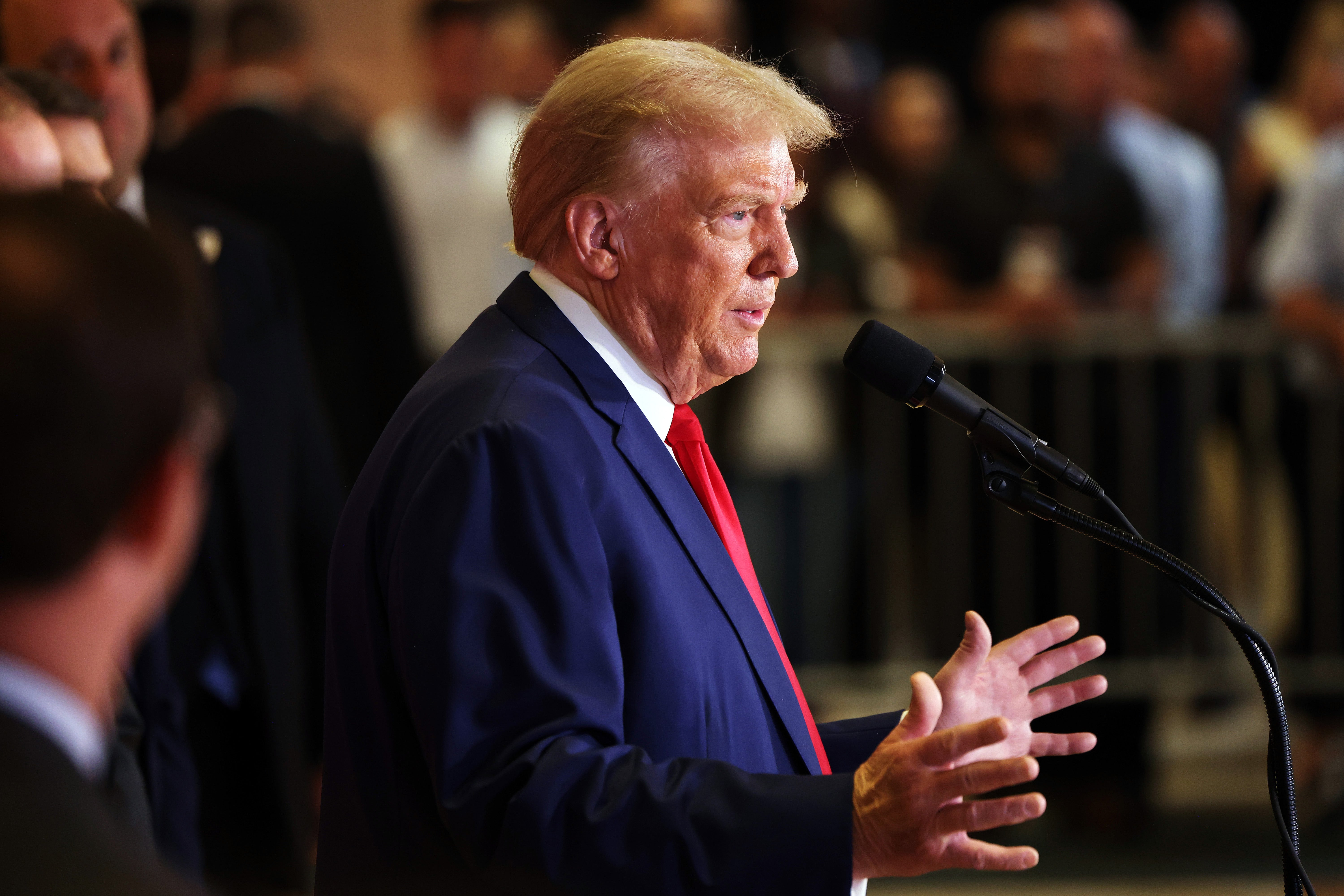 Donald Trump delivers remarks from Trump Tower in Manhattan on September 6