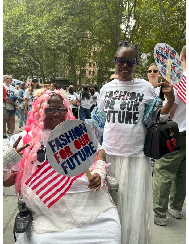 Eva and Yvette Estime, founders of Dirty Celebrity, at the Fashion For Our Future Rally