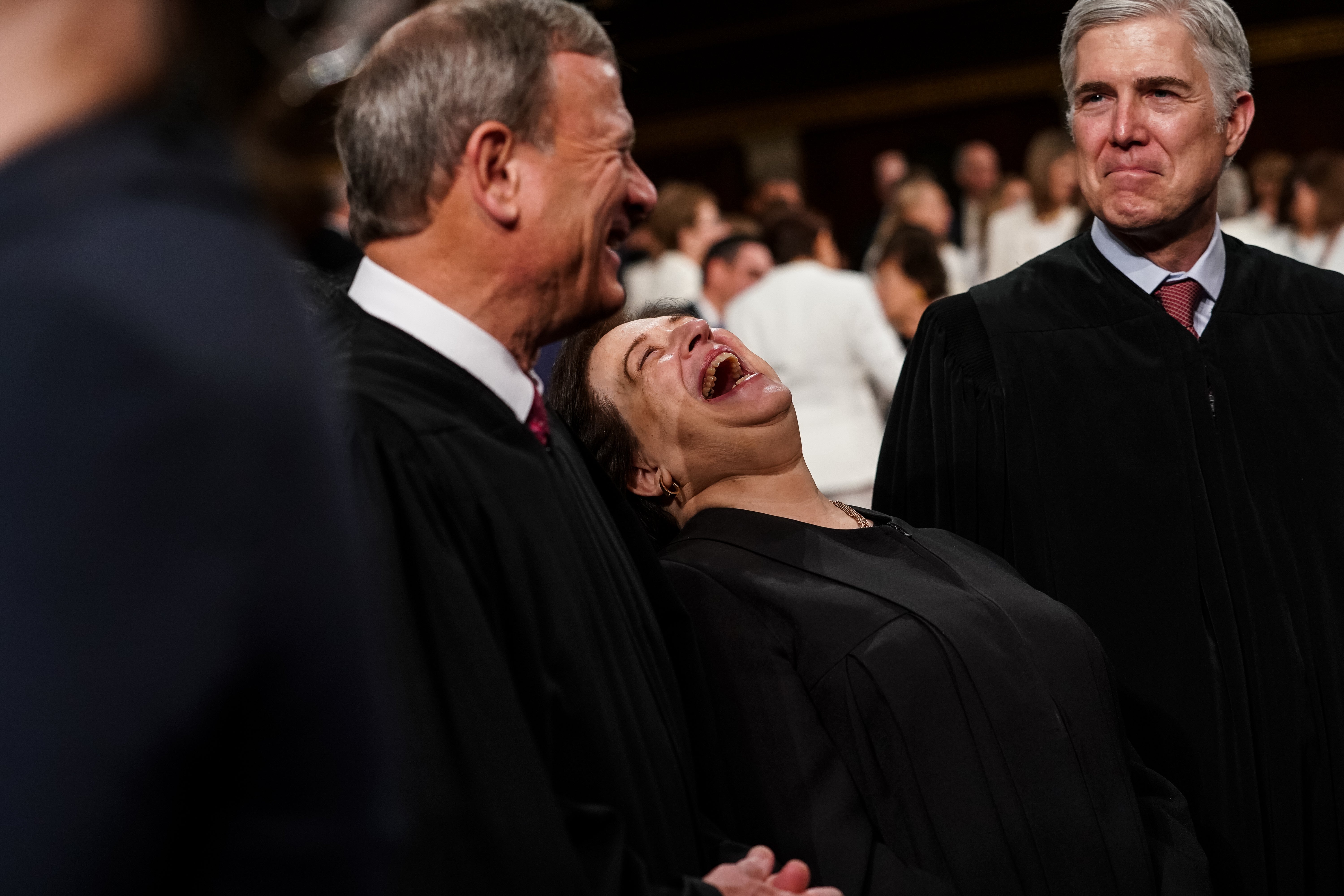 I guess sometimes the Supreme Court has fun. (John Roberts, Elena Kagan, Neil Gorusch)