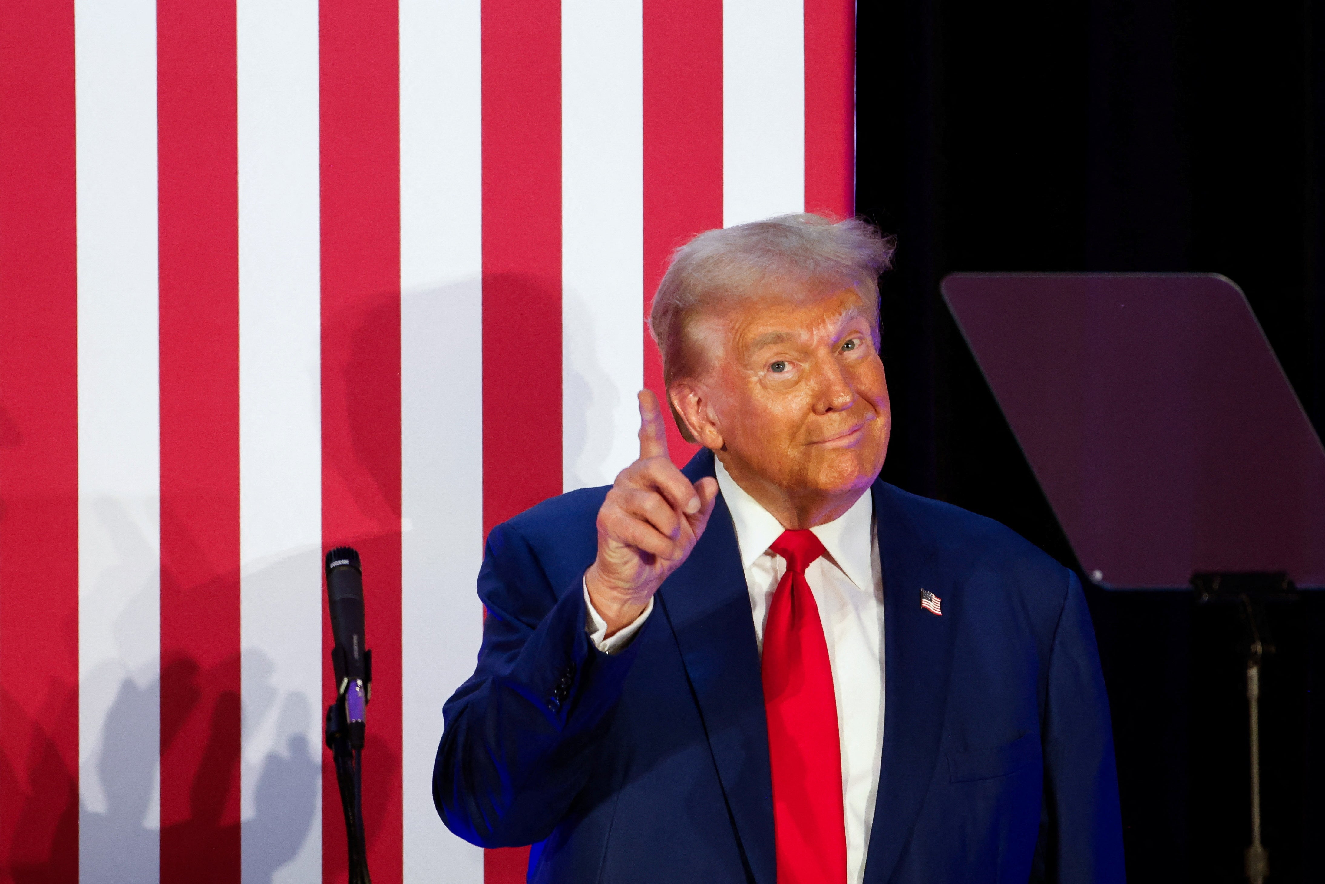 Republican presidential nominee Donald Trump gestures during a meeting with the Fraternal Order of Police in Charlotte, North Carolina, on September 6. Allies worry about the Trump family’s ventures into cryptocurrency