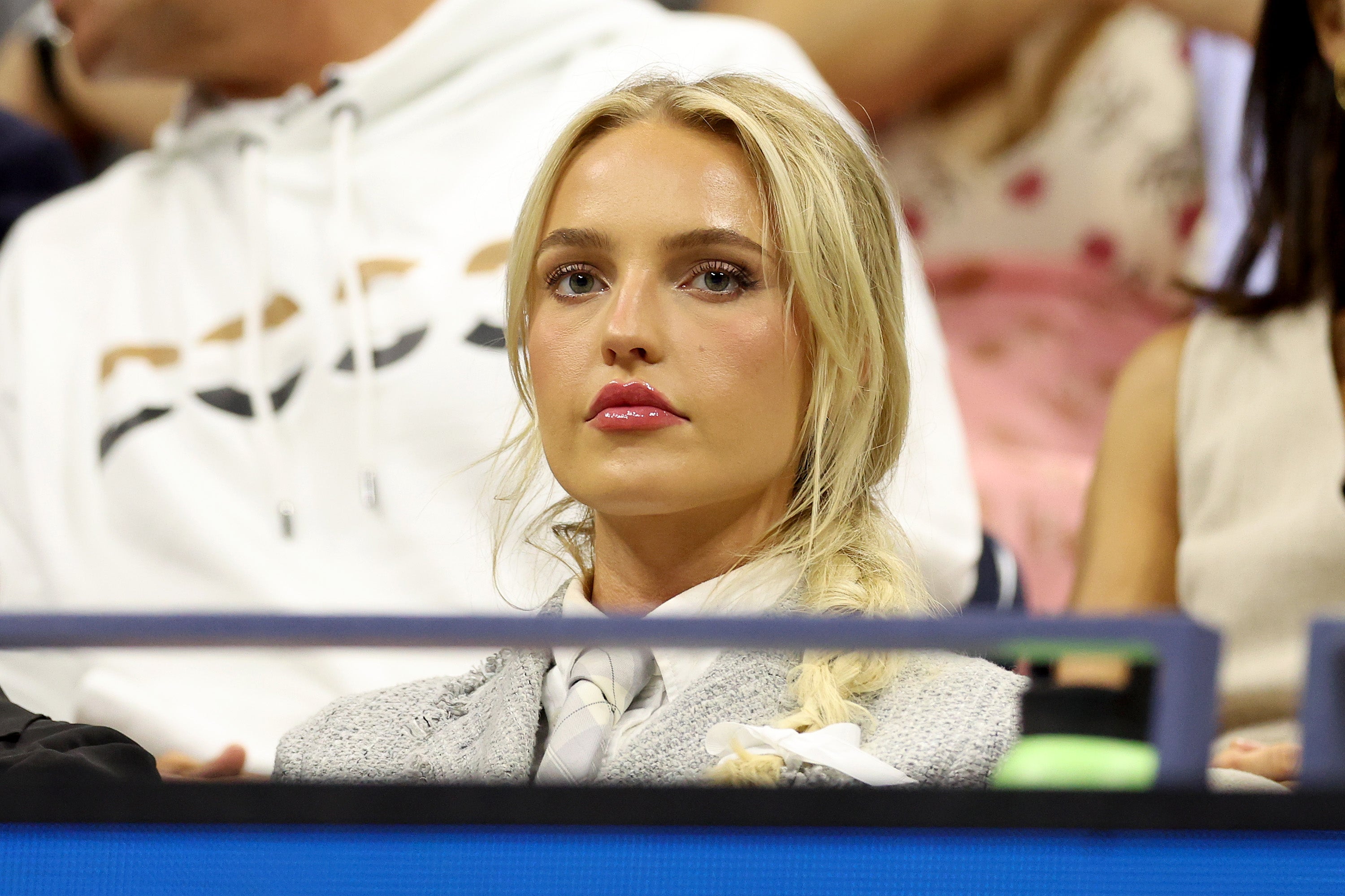 NEW YORK, NEW YORK – SEPTEMBER 06: Morgan Riddle attends the Men's Singles semifinal match between Taylor Fritz and Frances Tiafoe of the United States on day 12 of the 2024 US Open at the USTA Billie Jean King National Tennis Center on September 6, 2024 in the Flushing neighborhood of the Queens borough of New York City. (Photo by Jamie Squire/Getty Images)