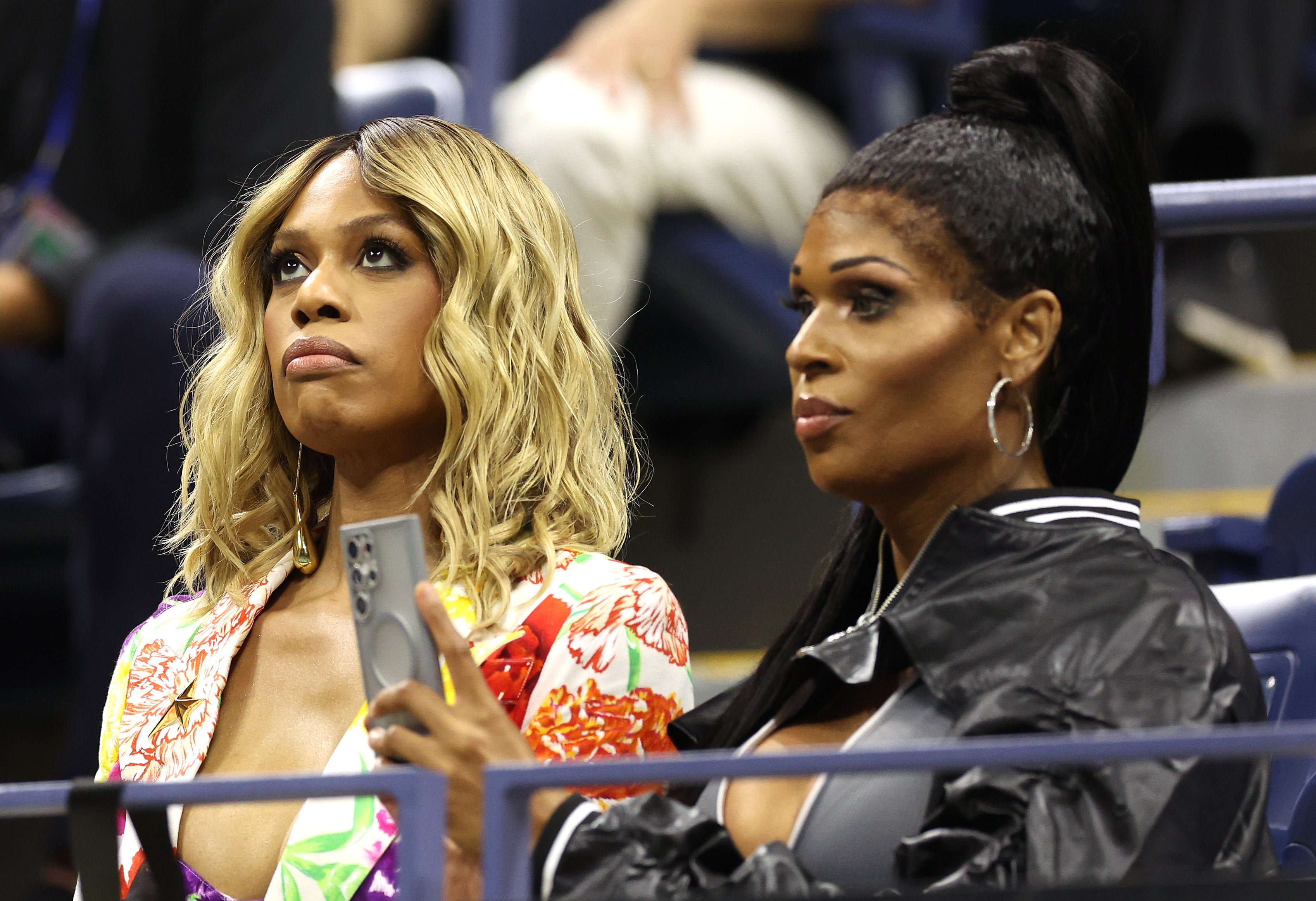 NEW YORK, NEW YORK - SEPTEMBER 06: Laverne Cox (Lattends the Men's Singles Semifinal match on Day Twelve of the 2024 US Open at USTA Billie Jean King National Tennis Center on September 06, 2024 in the Flushing neighborhood of the Queens borough of New York (Photo by Jamie Squire/Getty Images)