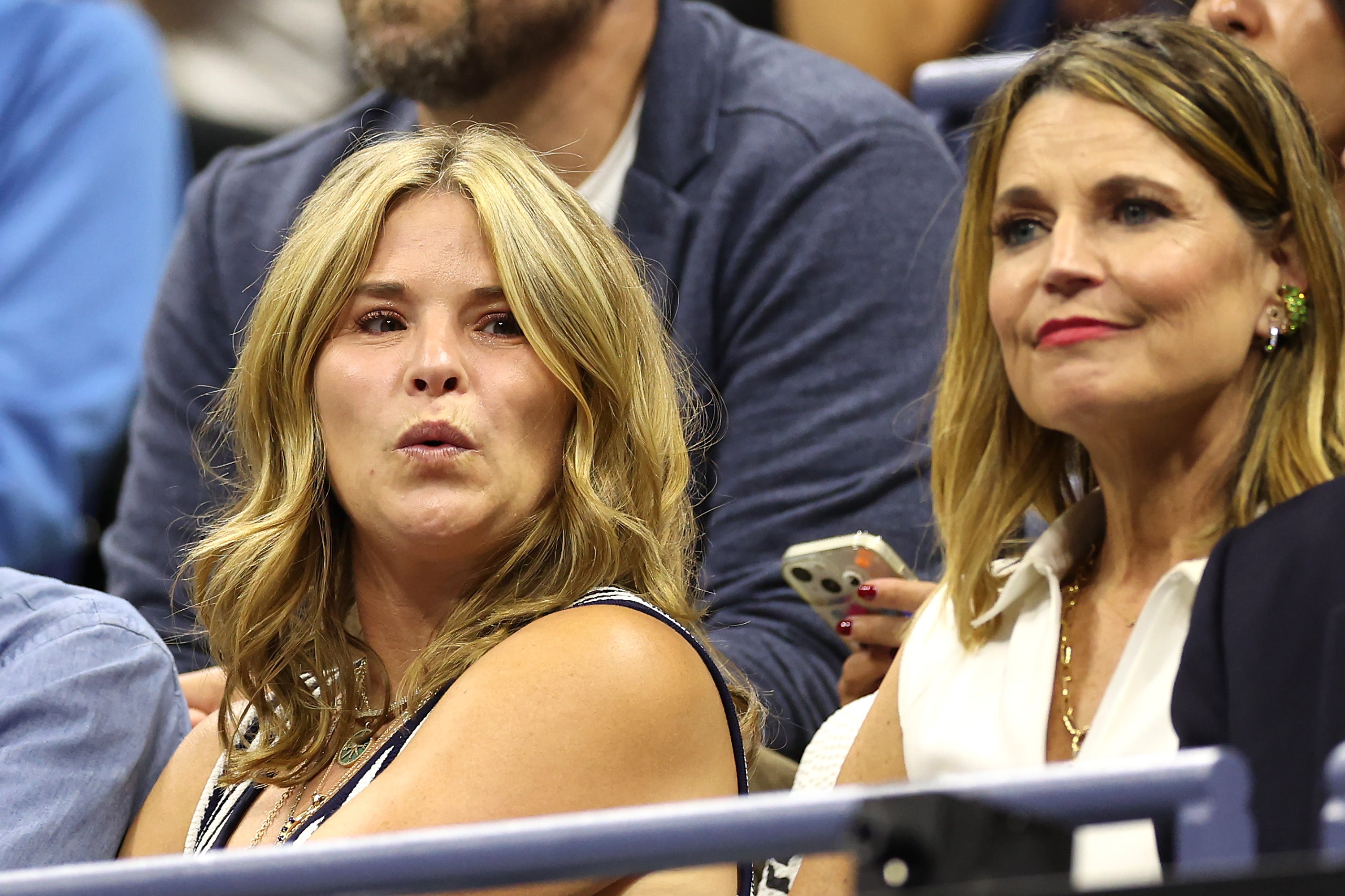 Jenna Bush Hager (L) and Savannah Guthrie attend Day Twelve of the 2024 US Open