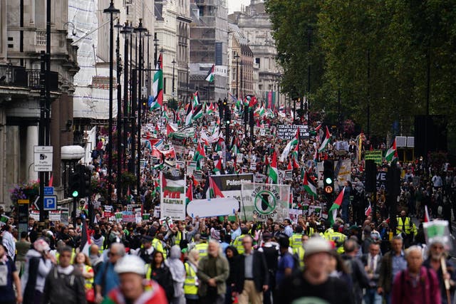 Demonstrators passed through Piccadilly during their march (Jordan Pettitt/PA)