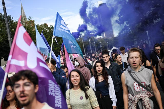 <p>People take part in a protest in Nantes</p>