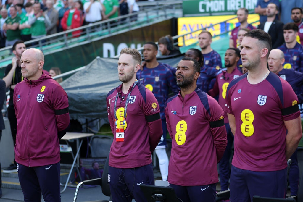 Manager Lee Carsley did not sing either national anthem