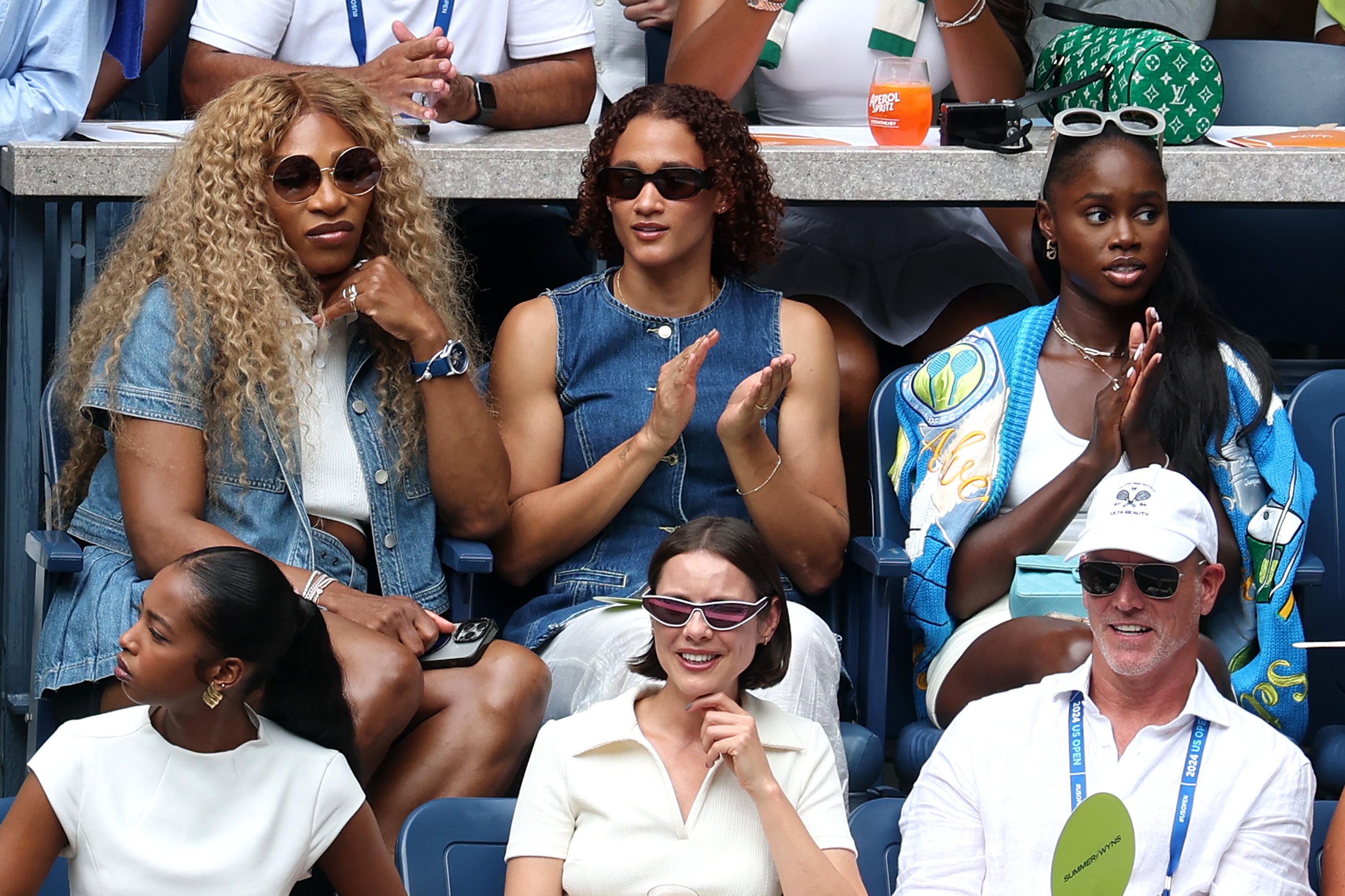 Serena Williams (left) attends day six of the 2024 US Open on August 31