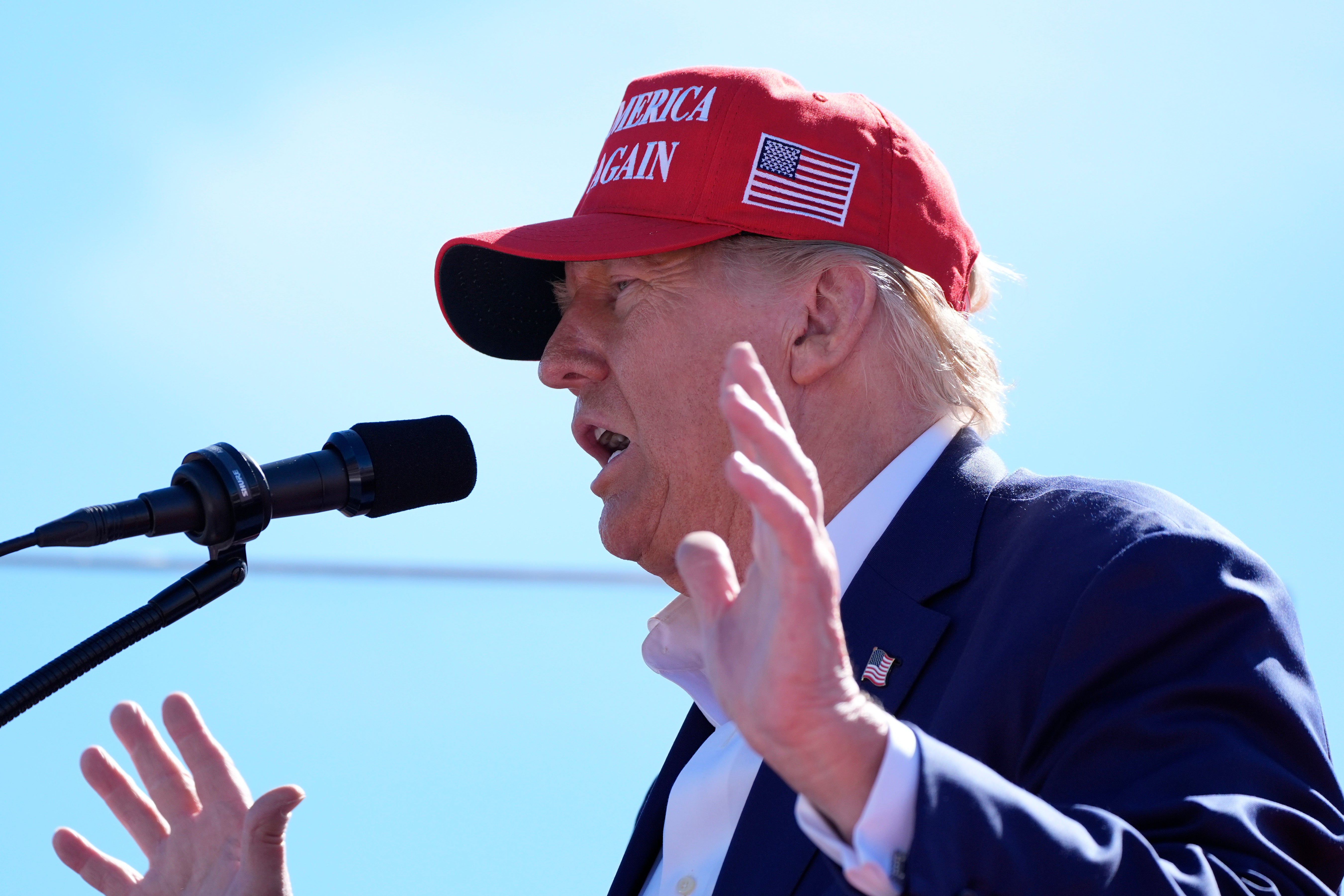 Trump at a campaign event at Central Wisconsin Airport, in Mosinee