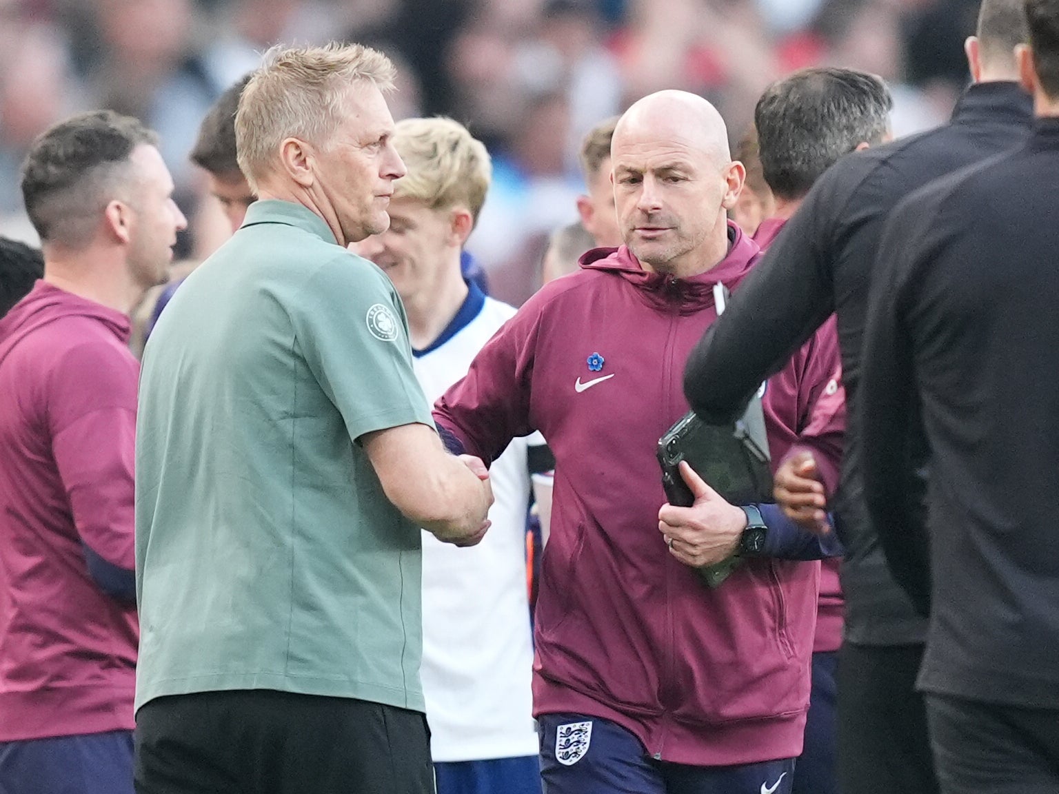 Lee Carsley shakes hands with Republic of Ireland manager Heimir Hallgrimsson after England’s win (Niall Carson/PA)