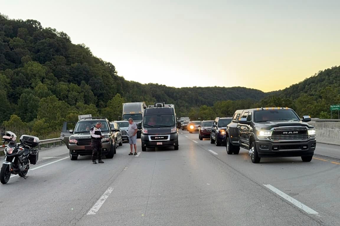 Traffic stopped during the highway shooting on Interstate 75 north of London, Kentucky on September 7