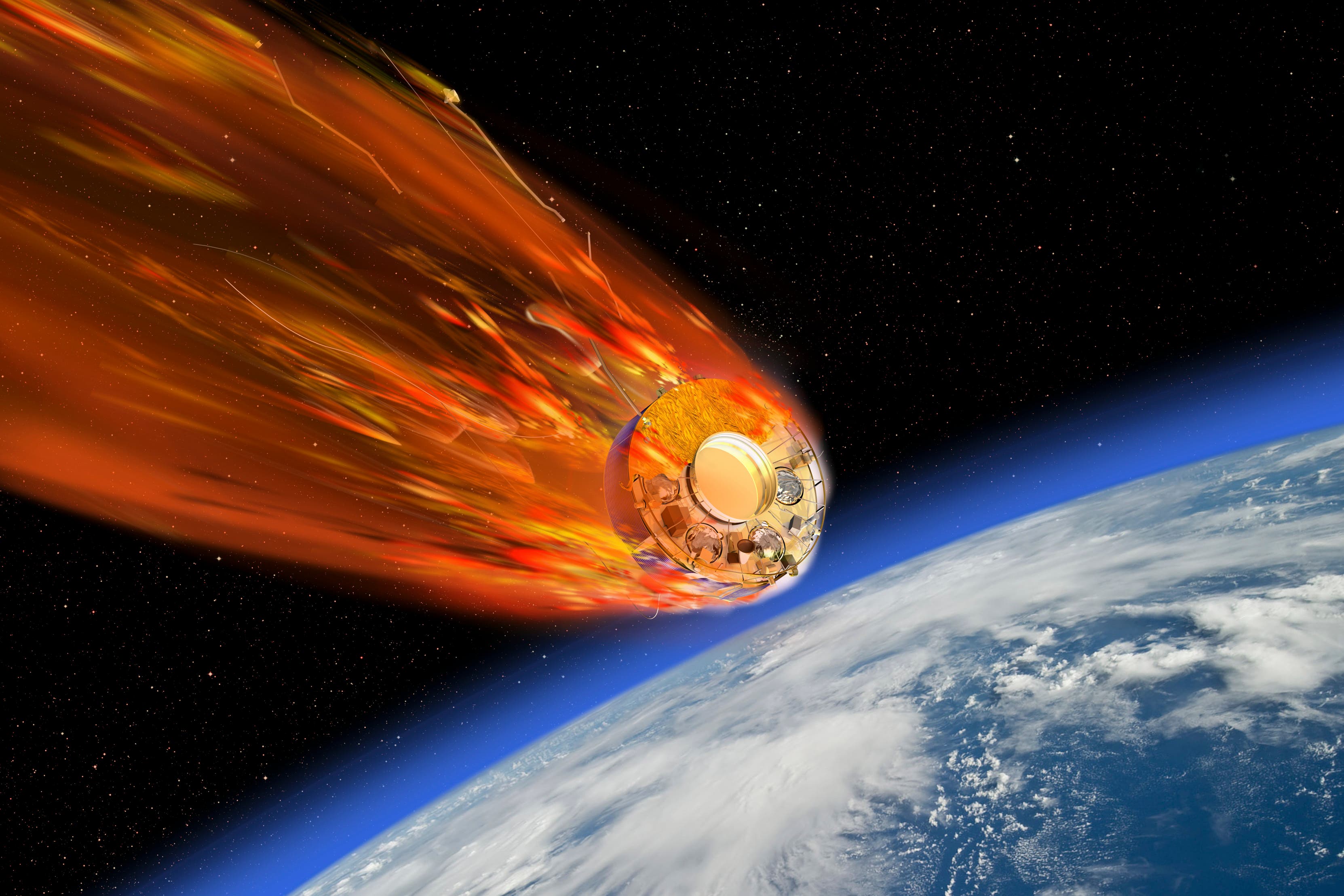 An artist’s impression of ESA satellite Salsa re-entering Earth after 24 years in space (ESA/David Ducross)