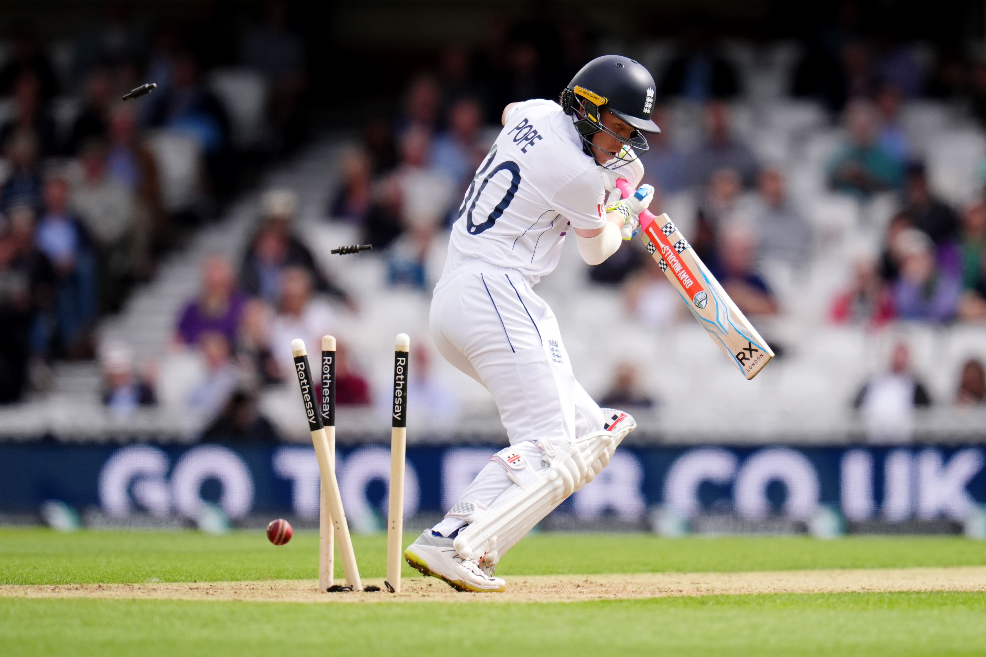 England’s Ollie Pope was bowled by Lahiru Kumara for seven (John Walton/PA)