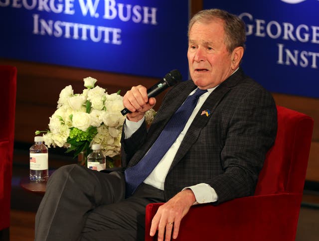 <p>Former President George W. Bush speaks during the Struggle for Freedom Conference at George W. Bush Presidential Center on November 16, 2022 in Dallas, Texas</p>