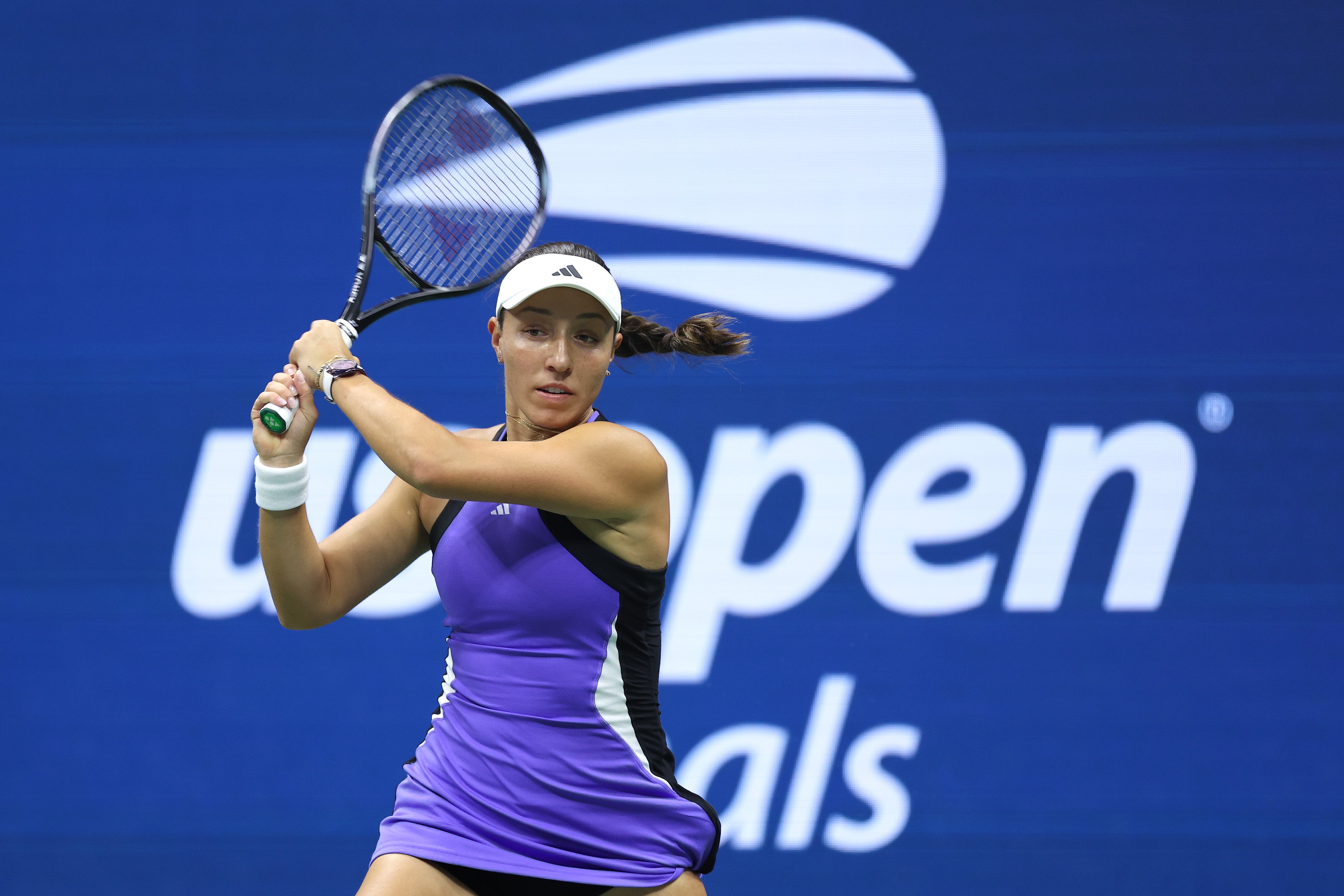 Jessica Pegula of the United States returns a shot against Aryna Sabalenka of Belarus during their Women's Singles Final match on September 7