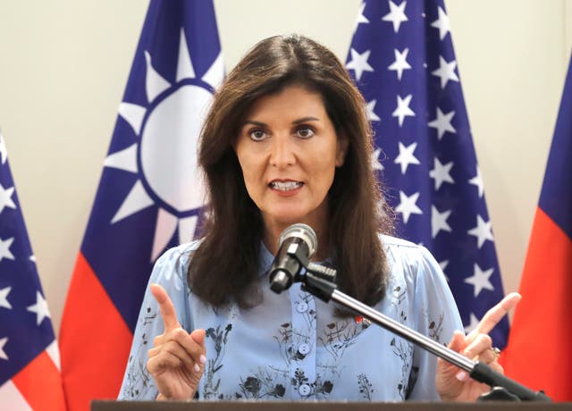 <p>Nikki Haley, former United States Ambassador to the United Nations, speaks to media during her press conference before leaving Taipei, Taiwan, Saturday, Aug. 24, 2024</p>