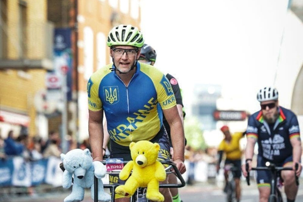 Tom Harrison, who previously wore a gorilla suit and named himself Mr Gorilla as he crawled the London Marathon in 2017, will cycle from Buckinghamshire to Ukraine for charity (Sportograf)