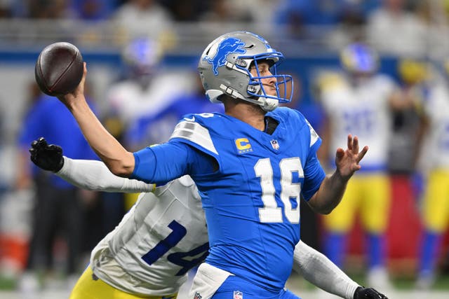 Detroit Lions quarterback Jared Goff throws against the Los Angeles Rams (David Dermer/AP)