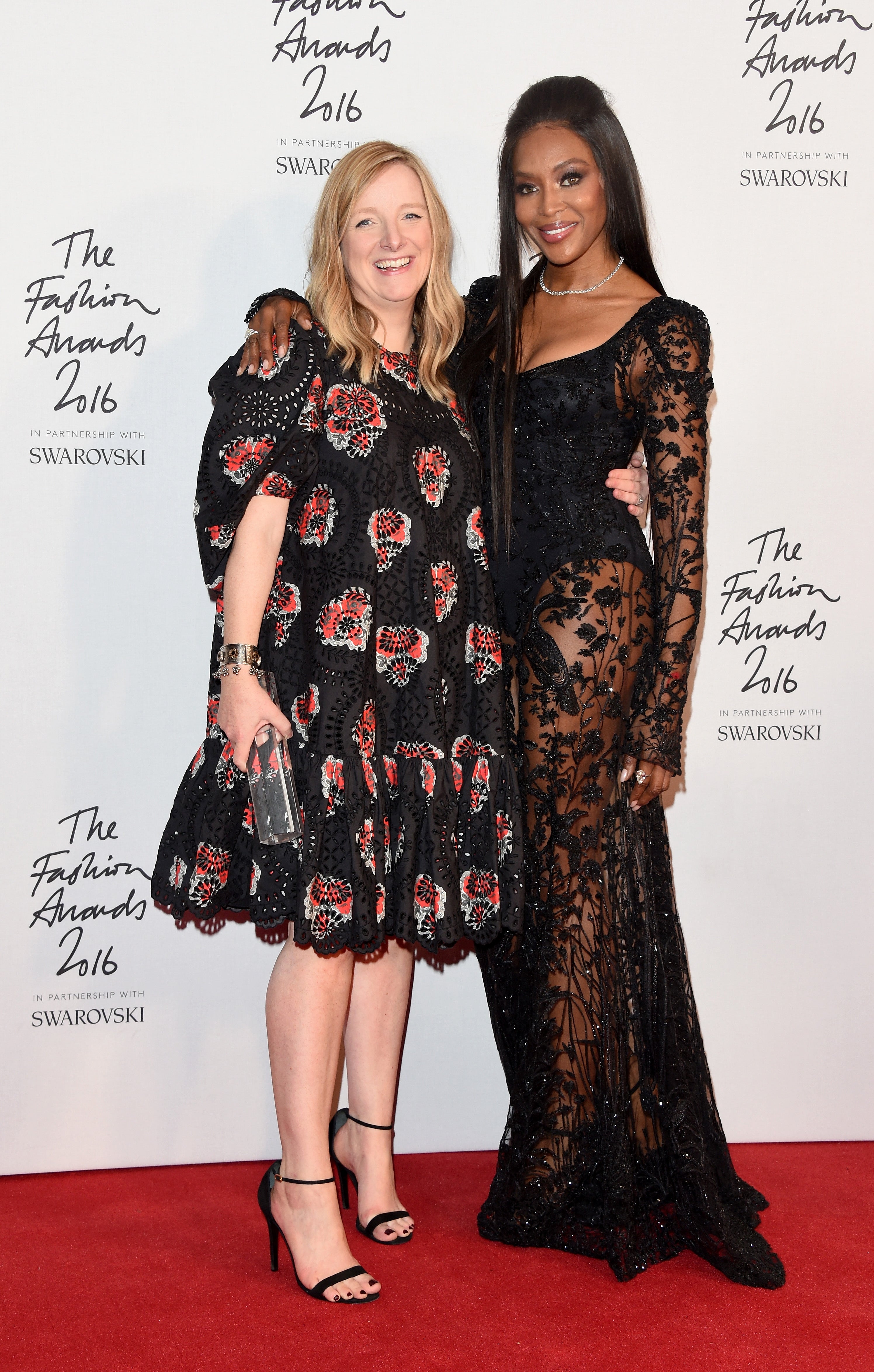 Sarah Burton with Naomi Campbell after winning the British Brand Award at The Fashion Awards in 2016