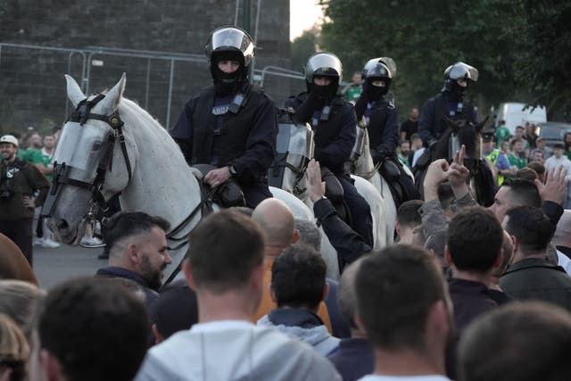 Garda separate Republic of Ireland and England fans after the Uefa Nations League match at the Aviva Stadium in Dublin (Brian Lawless/PA)