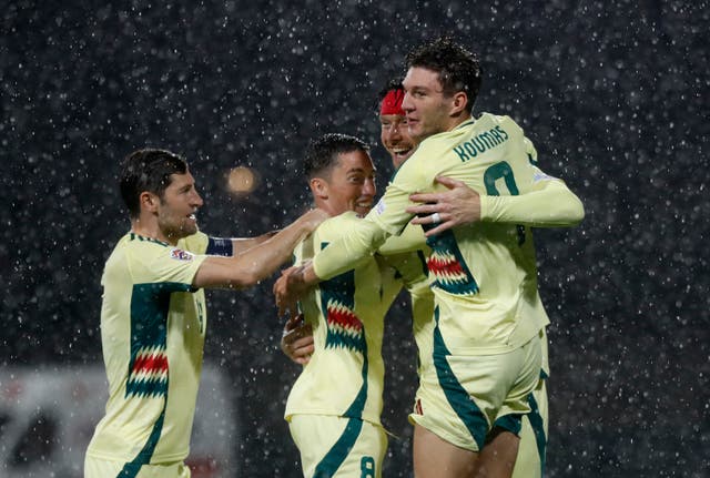 <p>Wales celebrates Kieffer Moore’s early opening strike</p>