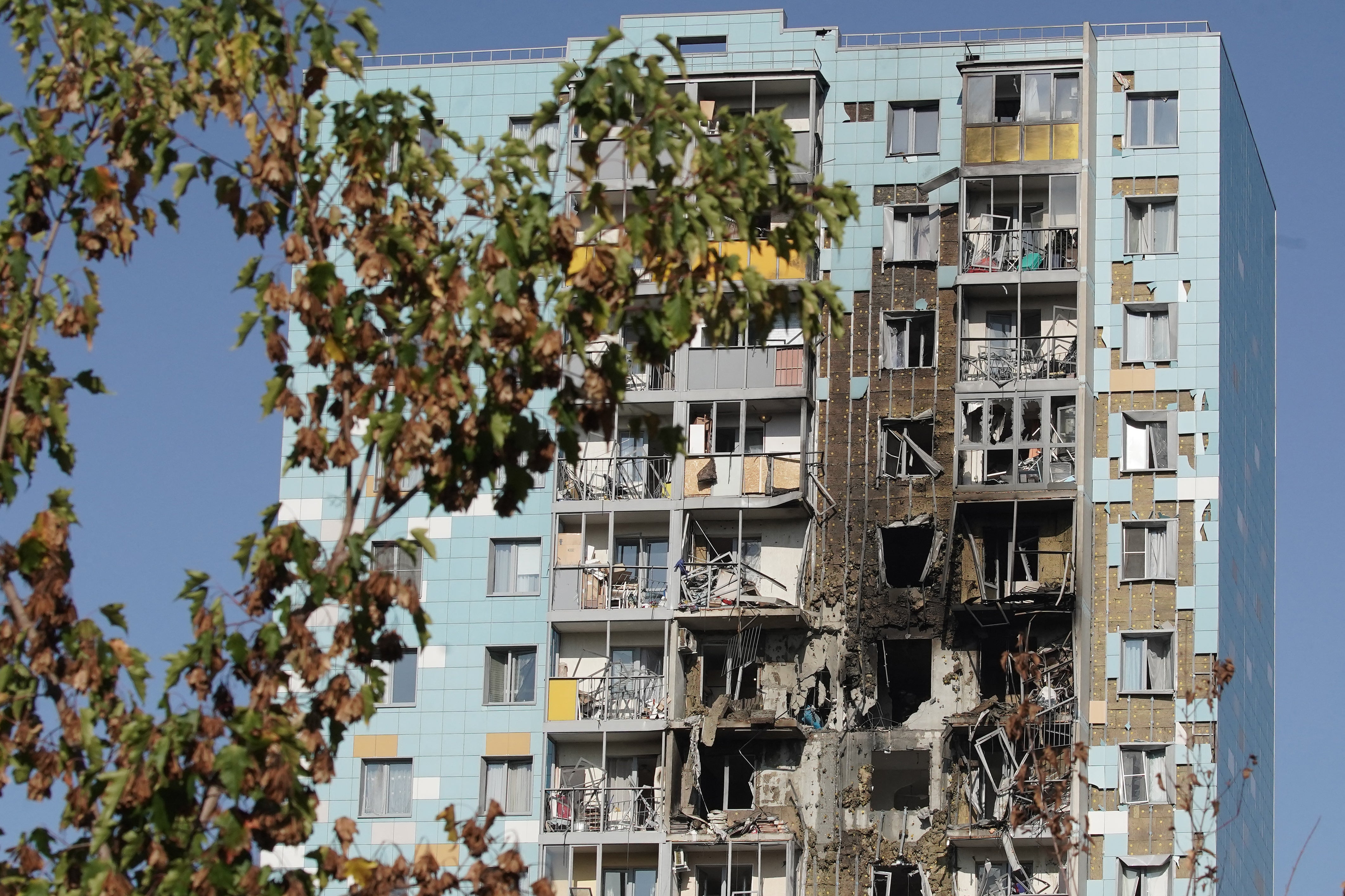 Damaged residential building following a drone attack in Ramenskoye in the Moscow region