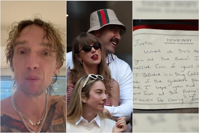 <p>Justin Hawkins of The Darkness thanked Taylor Swift and Travis Kelce for sharing their love of his band’s song, ‘I Believe in a Thing Called Love'</p>