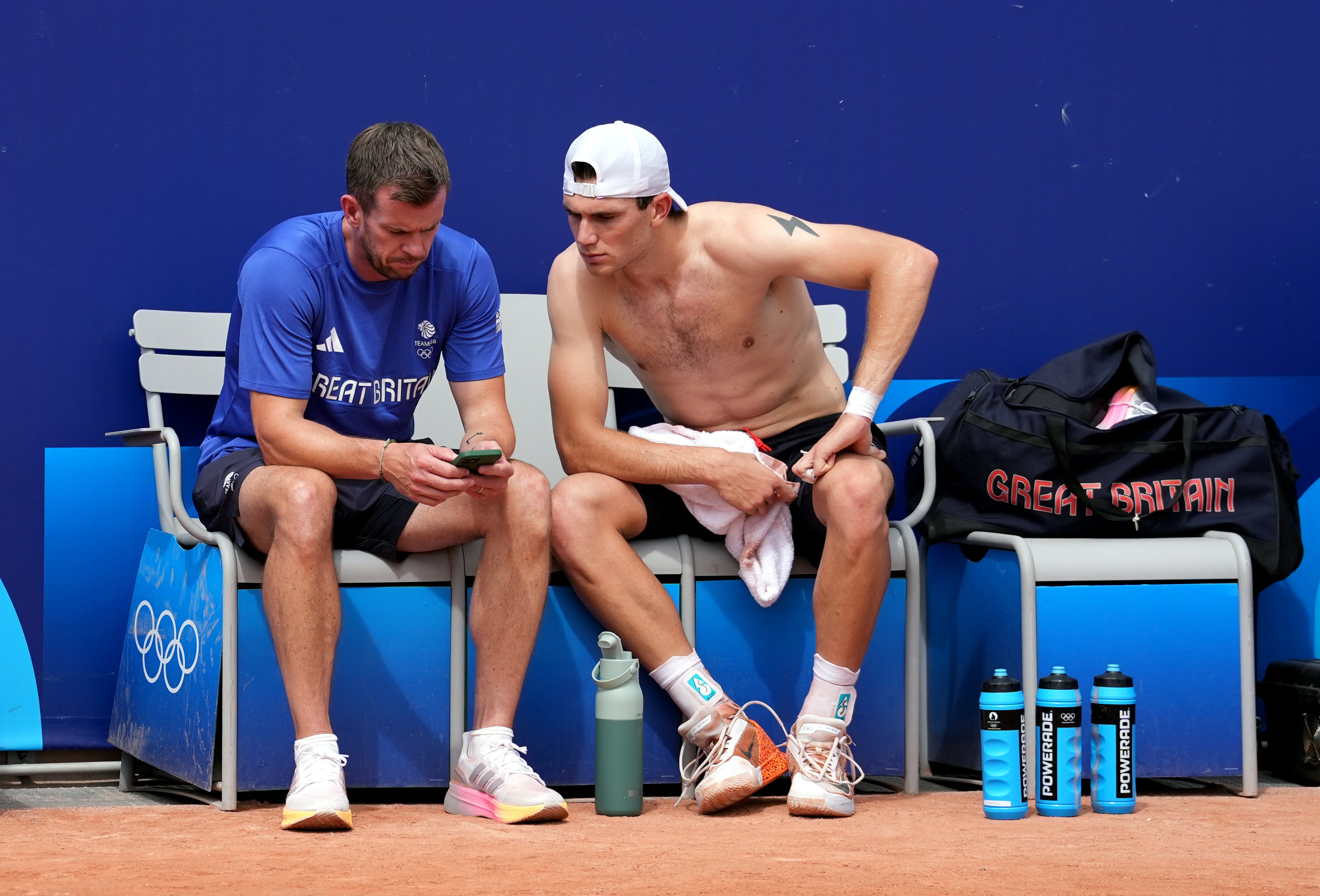 Jack Draper (right) with Davis Cup captain Leon Smith at the Olympics in Paris