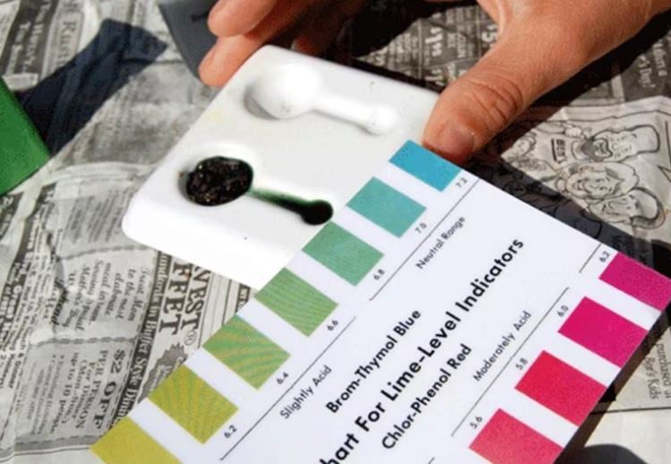 A soil pH test in progress using a home test kit on Long Island