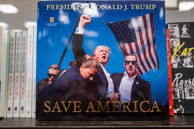 <p>The book, Save America, is at Barnes & Noble store earlier this month in Austin, Texas. Former president Donald Trump released the self-authored book detailing events from his term in office and the years following his presidency.</p>