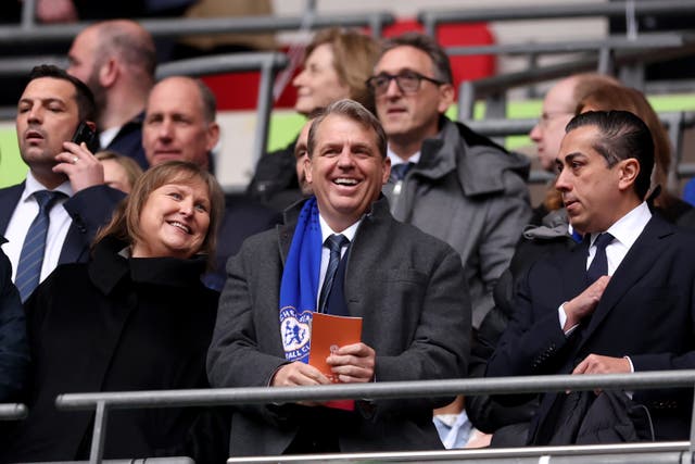 <p>Todd Boehly watches on during the Carabao Cup final at Wembley last season</p>