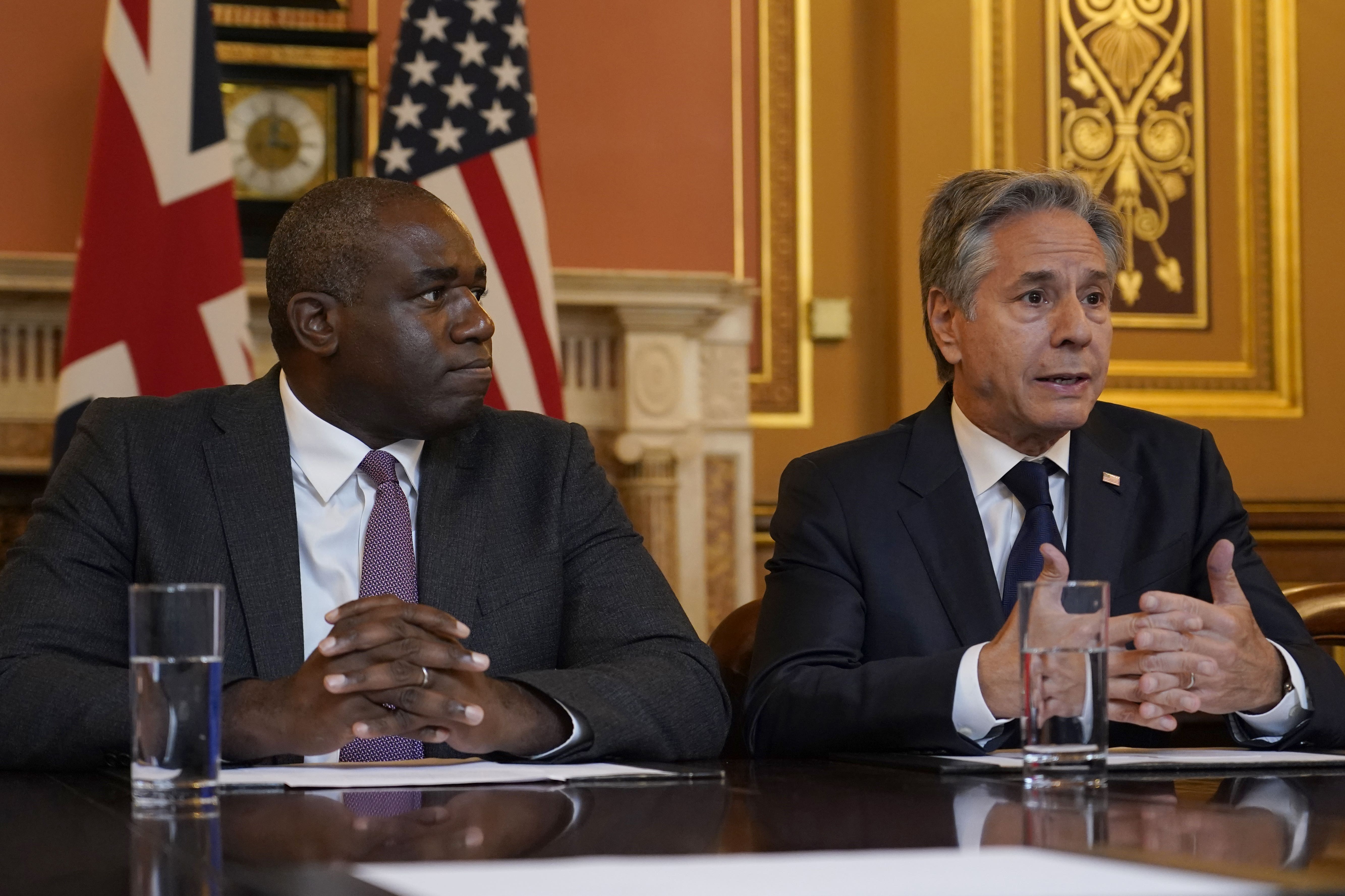 Foreign Secretary David Lammy (left) and US Secretary of State, Anthony Blinken during a strategic dialogue at the Foreign and Commonwealth Office (FCDO) in Westminster, London (Alberto Pezzali/PA)