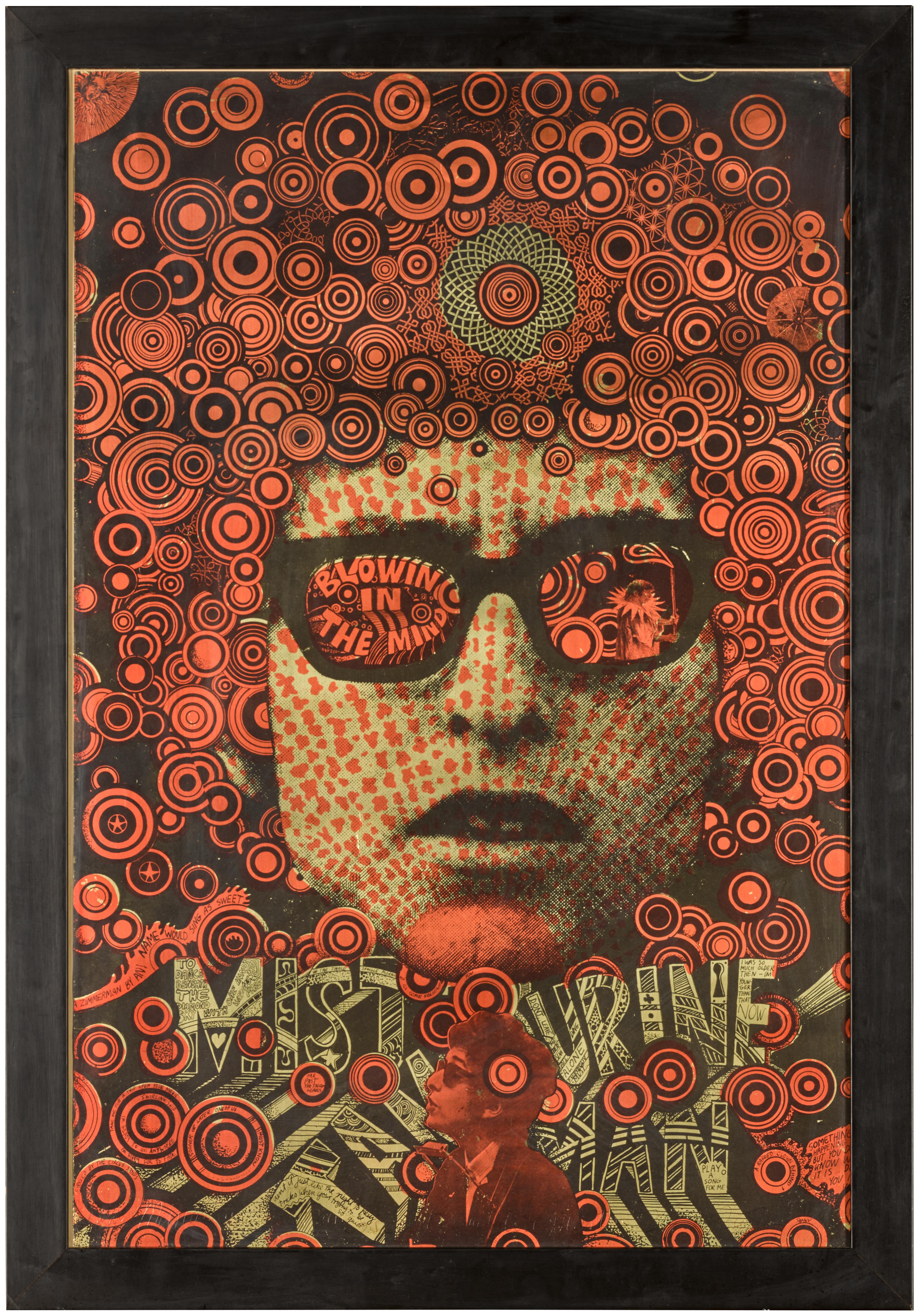 A psychedelic poster for Bob Dylan’s ‘Mr Tambourine Man’ by Martin Sharp, gifted to Marianne Faithfull by the designer