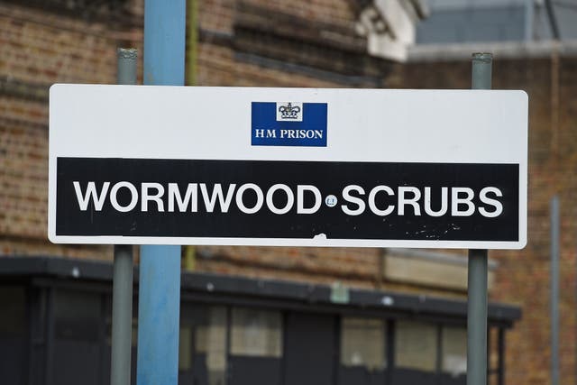 A sign outside HMP Wormwood Scrubs in London. (Kirsty O’Connor/PA)