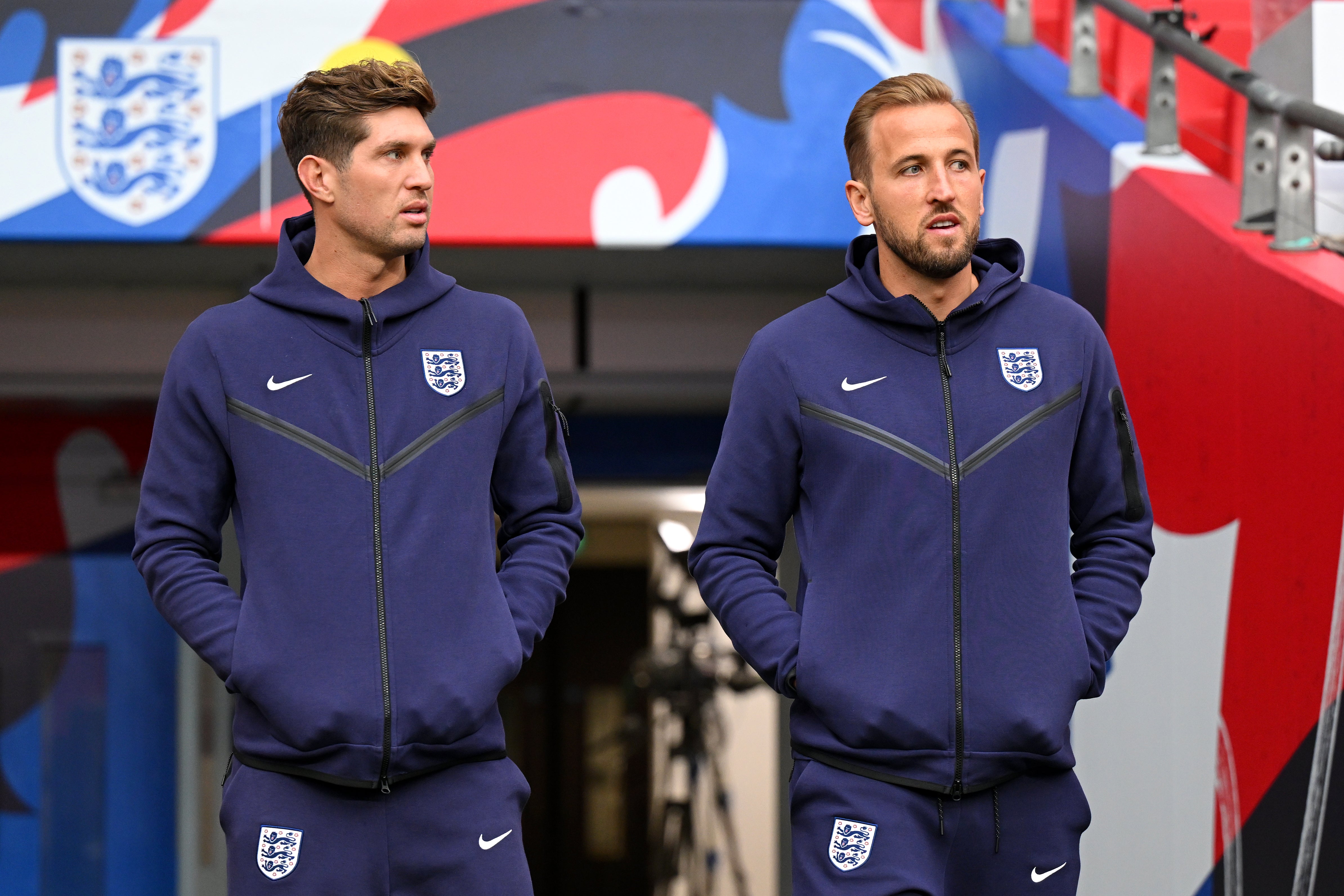 John Stones (left) and Harry Kane who will make his 100th appearance for England