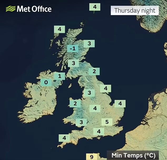 Temperatures could even go below freezing in some areas over Thursday night